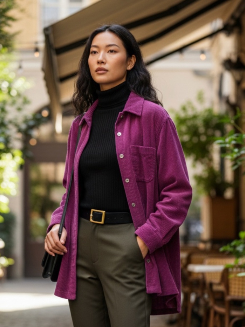 L.L. Bean Corduroy Shirt Shacket Jacket Medium Oversized Purple Fuchsia Utility